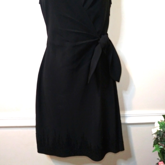 Diane Von Furstenberg Bella Black Sparkly Beaded, Surplice Bodice Cocktail Dress - Picture 5 of 16